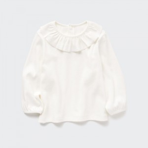 Tricko Uniqlo Rebrovaný Frill Crew Neck Long-Sleeve Pre Babatka Biele Slovensko | L085730