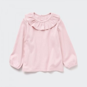 Tricko Uniqlo Rebrovaný Frill Crew Neck Long-Sleeve Pre Babatka Ruzove Slovensko | W431740