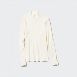 Tricko Uniqlo Rebrovaný High Neck Long-Sleeve Damske Biele Slovensko | I288722