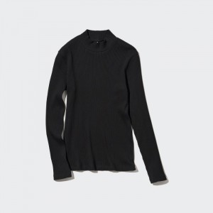 Tricko Uniqlo Rebrovaný High Neck Long-Sleeve Damske Čierne Slovensko | J778586