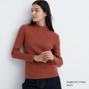 Tricko Uniqlo Rebrovaný High Neck Long-Sleeve Damske Tmavo Oranžové Slovensko | I295522