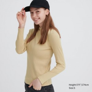 Tricko Uniqlo Rebrovaný High Neck Long-Sleeve Damske Béžové Slovensko | N236115