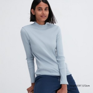 Tricko Uniqlo Rebrovaný High Neck Long-Sleeve Damske Modre Slovensko | J965412
