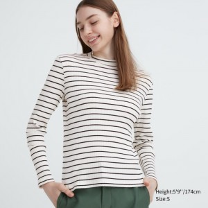 Tricko Uniqlo Rebrovaný Pruhované High Neck Long-Sleeve Damske Biele Slovensko | Z692031