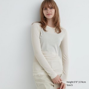 Tricko Uniqlo Sheer Jersey Crew Neck Long-Sleeve Damske Biele Slovensko | O881857