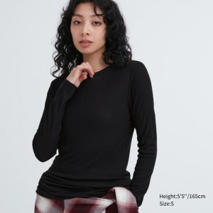 Tricko Uniqlo Sheer Jersey Crew Neck Long-Sleeve Damske Čierne Slovensko | R396440