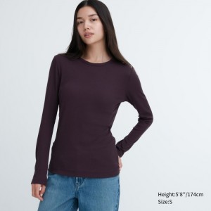 Tricko Uniqlo Sheer Jersey Crew Neck Long-Sleeve Damske Wine Slovensko | Y337207