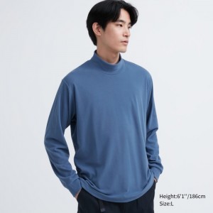 Tricko Uniqlo Smooth Fleece Mock Neck Long-Sleeve Panske Modre Slovensko | M839709