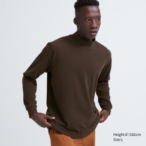 Tricko Uniqlo Smooth Fleece Mock Neck Long-Sleeve Damske Tmavo Hnede Slovensko | S881129