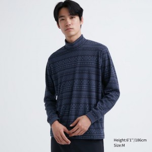 Tricko Uniqlo Smooth Fleece Printed Mock Neck Long-Sleeve Panske Modre Slovensko | O743499