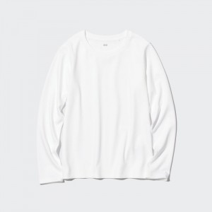 Tricko Uniqlo Smooth Stretch Bavlnene Crew Neck Long-Sleeve Damske Biele Slovensko | P434195
