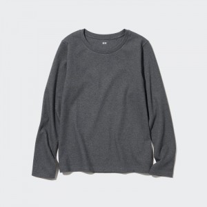Tricko Uniqlo Smooth Stretch Bavlnene Crew Neck Long-Sleeve Damske Tmavo Siva Slovensko | C426341
