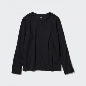 Tricko Uniqlo Smooth Stretch Bavlnene Crew Neck Long-Sleeve Damske Čierne Slovensko | G074884