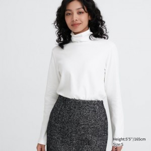 Tricko Uniqlo Smooth Stretch Bavlnene Turtleneck Long-Sleeve Damske Biele Slovensko | D817474