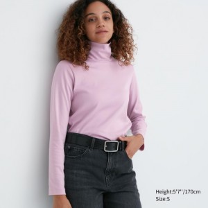 Tricko Uniqlo Smooth Stretch Bavlnene Turtleneck Long-Sleeve Damske Ruzove Slovensko | Q576291