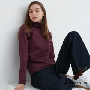 Tricko Uniqlo Smooth Stretch Bavlnene Turtleneck Long-Sleeve Damske Wine Slovensko | D538775