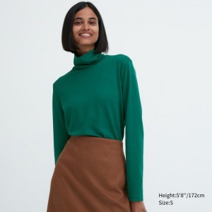 Tricko Uniqlo Smooth Stretch Bavlnene Turtleneck Long-Sleeve Damske Zelene Slovensko | G207462