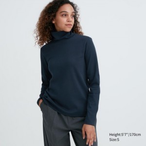Tricko Uniqlo Smooth Stretch Bavlnene Turtleneck Long-Sleeve Damske Modre Slovensko | O531574