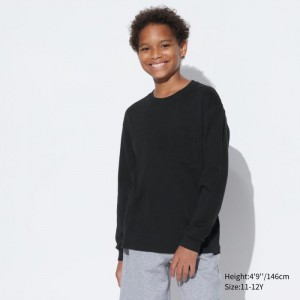 Tricko Uniqlo Soft Brushed Crew Neck Long-Sleeve Detske Čierne Slovensko | E924898