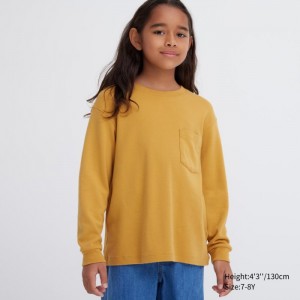 Tricko Uniqlo Soft Brushed Crew Neck Long-Sleeve Detske Žlté Slovensko | J843336