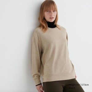 Tricko Uniqlo Soft Pletené Fleece Crew Neck Long-Sleeve Damske Béžové Slovensko | C375206
