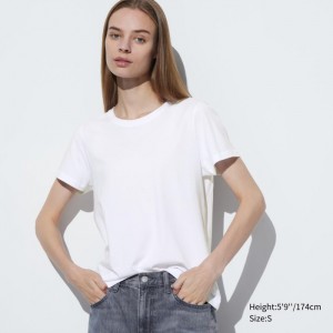 Tricko Uniqlo Supima Bavlnene Crew Neck Kratke Sleeve Damske Biele Slovensko | I390344