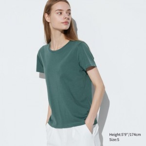 Tricko Uniqlo Supima Bavlnene Crew Neck Kratke Sleeve Damske Zelene Slovensko | F433465