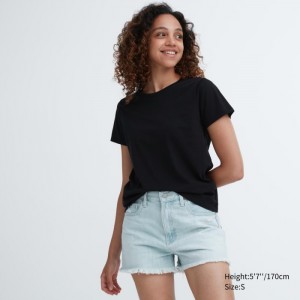 Tricko Uniqlo Supima® Bavlnene Crew Neck Kratke-Sleeve Damske Čierne Slovensko | H111124