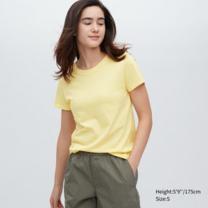Tricko Uniqlo Supima® Bavlnene Crew Neck Kratke-Sleeve Damske Žlté Slovensko | F781629