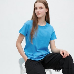 Tricko Uniqlo Supima® Bavlnene Crew Neck Kratke-Sleeve Damske Modre Slovensko | O557470