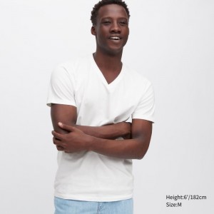Tricko Uniqlo Supima® Bavlnene V-Neck Kratke-Sleeve Panske Biele Slovensko | L743461