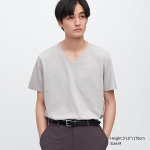 Tricko Uniqlo Supima® Bavlnene V-Neck Kratke-Sleeve Panske Siva Slovensko | F146410