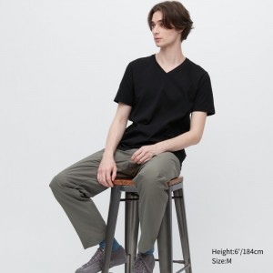 Tricko Uniqlo Supima® Bavlnene V-Neck Kratke-Sleeve Panske Čierne Slovensko | D504190