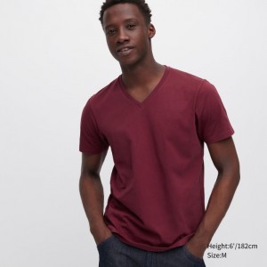 Tricko Uniqlo Supima® Bavlnene V-Neck Kratke-Sleeve Panske Červené Slovensko | Y884985