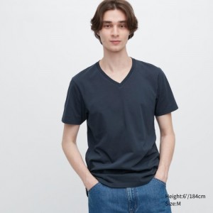 Tricko Uniqlo Supima® Bavlnene V-Neck Kratke-Sleeve Panske Námornícka Modrá Slovensko | V369875