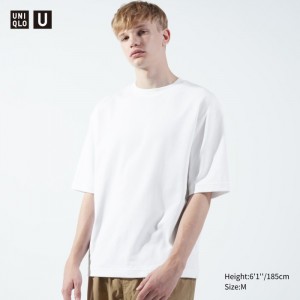 Tricko Uniqlo U AIRism Bavlnene Oversized Crew Neck Half-Sleeve Damske Biele Slovensko | B290506