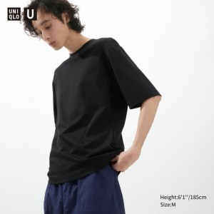 Tricko Uniqlo U AIRism Bavlnene Oversized Crew Neck Half-Sleeve Damske Čierne Slovensko | X602200