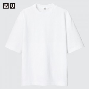 Tricko Uniqlo U AIRism Bavlnene Oversized Crew Neck Half-Sleeve Panske Biele Slovensko | A745651