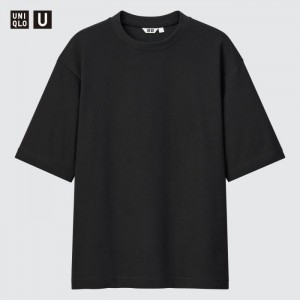 Tricko Uniqlo U AIRism Bavlnene Oversized Crew Neck Half-Sleeve Panske Čierne Slovensko | P670021