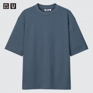 Tricko Uniqlo U AIRism Bavlnene Oversized Crew Neck Half-Sleeve Panske Modre Slovensko | V388314