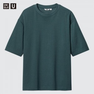 Tricko Uniqlo U AIRism Bavlnene Oversized Crew Neck Half-Sleeve Panske Olivovo Zelená Slovensko | I621203