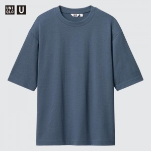 Tricko Uniqlo U AIRism Bavlnene Oversized Crew Neck Half-Sleeve Panske Modre Slovensko | H572649