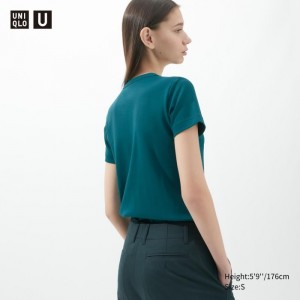 Tricko Uniqlo U Crew Neck Kratke-Sleeve Damske Tmavo Zelene Slovensko | D095139