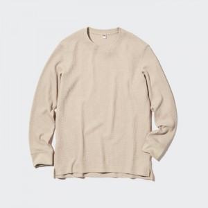 Tricko Uniqlo Waffle Crew Neck Long-Sleeve (2022 Edition) Panske Natural Slovensko | P576806