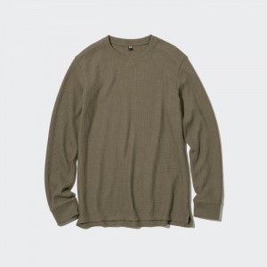 Tricko Uniqlo Waffle Crew Neck Long-Sleeve (2022 Edition) Panske Tmavo Zelene Slovensko | X203500