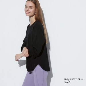 Tricko Uniqlo Waffle Crew Neck Long-Sleeve Damske Čierne Slovensko | E017664