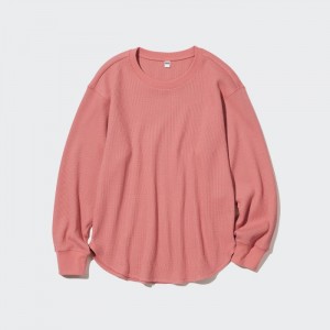 Tricko Uniqlo Waffle Crew Neck Long-Sleeve Damske Ruzove Slovensko | B249012