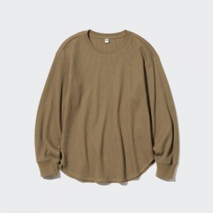 Tricko Uniqlo Waffle Crew Neck Long-Sleeve Damske Hnede Slovensko | H035488