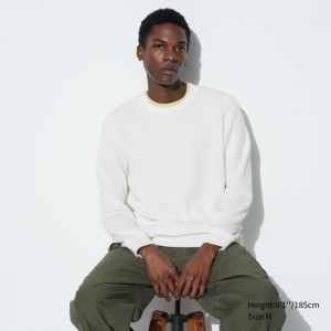 Tricko Uniqlo Waffle Crew Neck Long-Sleeve Panske Biele Slovensko | K257550