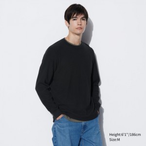 Tricko Uniqlo Waffle Crew Neck Long-Sleeve Panske Čierne Slovensko | V485311
